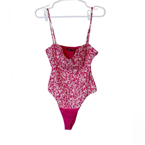 Zara Tops - NWT Zara Floral Corset Sleeveless Bodysuit Pink/White Size M Girly Summer